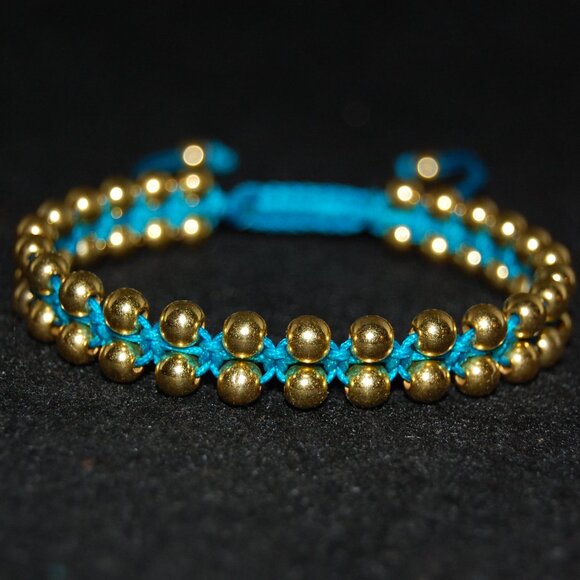 Golden Double Bead Bracelet,Drawstring Threat Bracelet,Golden Bracelet - Picture 1 of 2